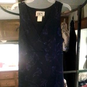 90s Navy Blue and Purple Glitter Floral Mini Dress